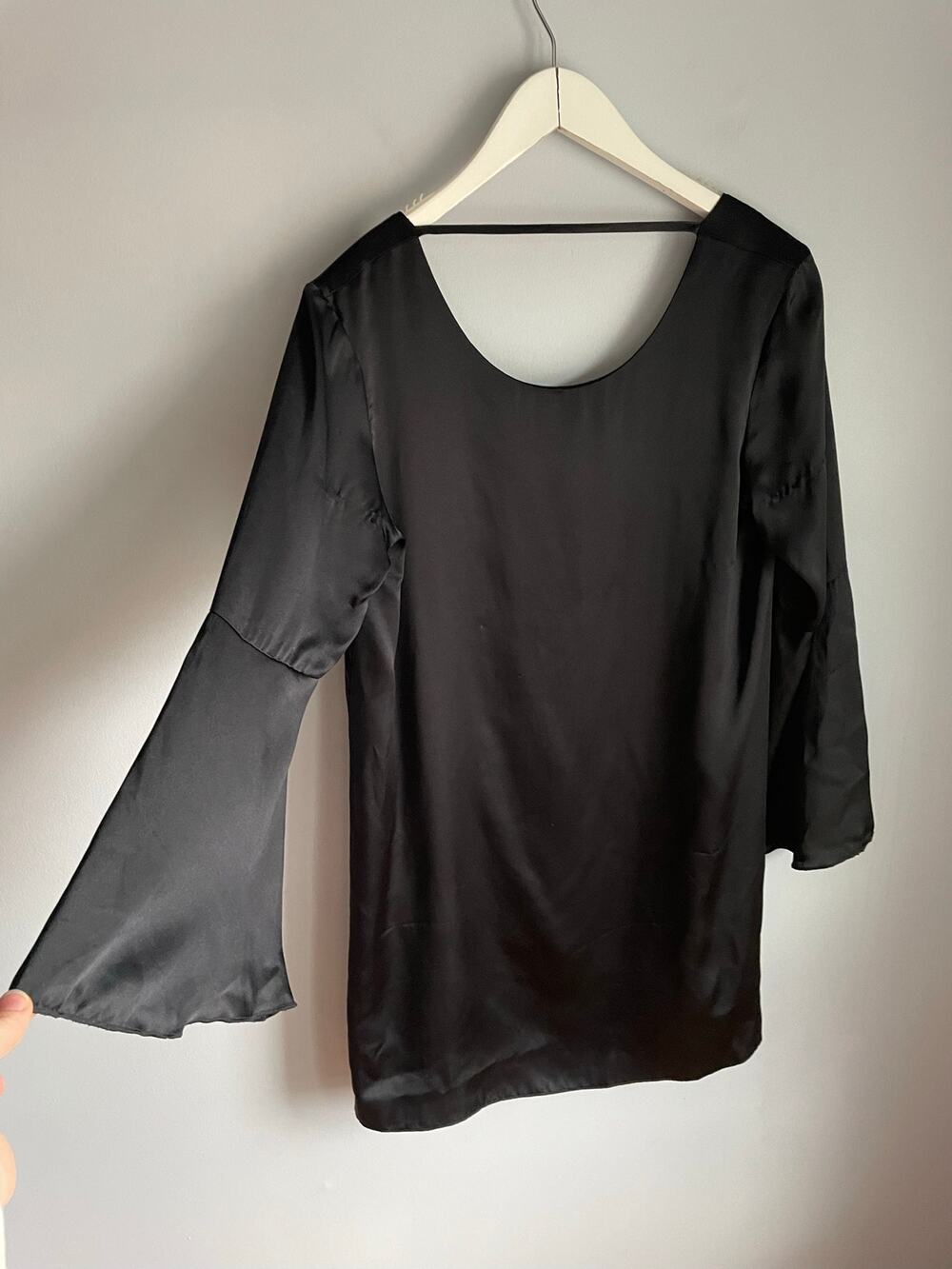 Zero Degrees Celsius Black 100% Silk Bell Sleeve Dress Whimsigoth Small Witchy
